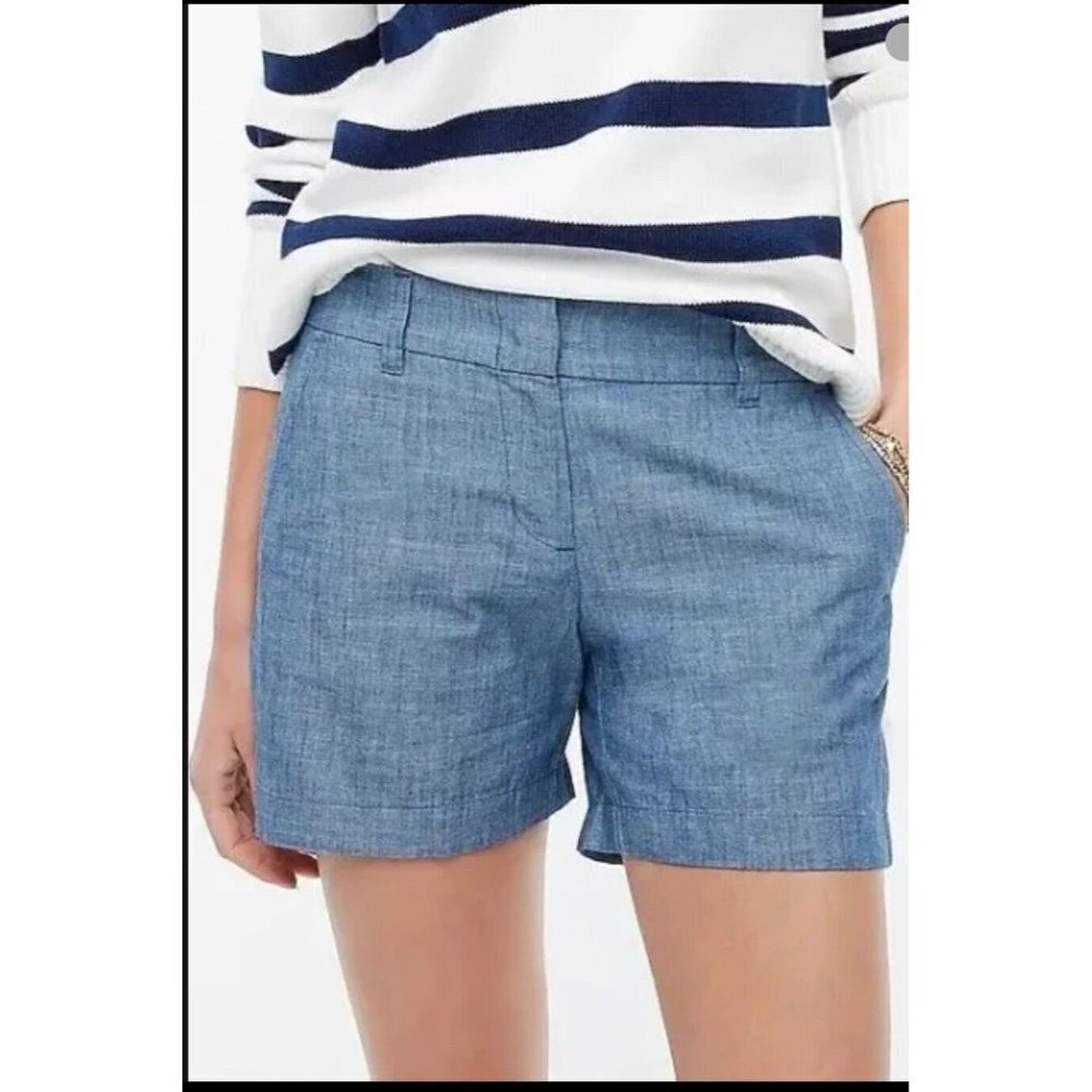 J.Crew Factory Shorts Womens 2 Blue Chambray Chino Solid Preppy